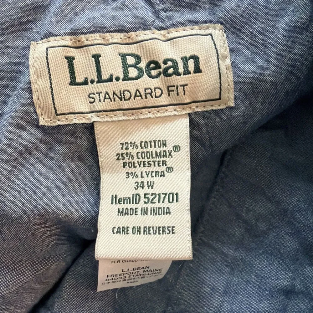 L.L. Bean Men’s 34W Gray Utility Hiking Shorts Cotton CoolMax Blend Flat Front